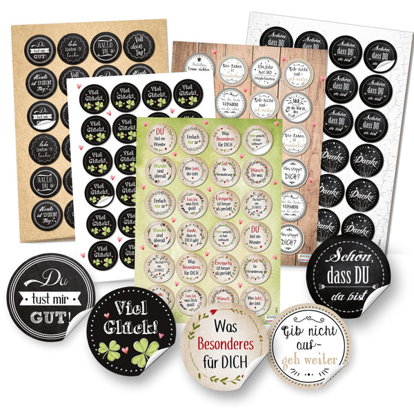 5 x 24 bunte Aufkleber - großes Sticker Set Glück Hoffnung Motivation Liebe