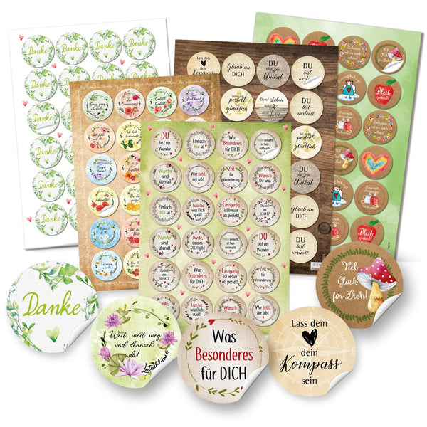 Aufkleber Set 3 x 24 bunte Sprüche Sticker 4 cm