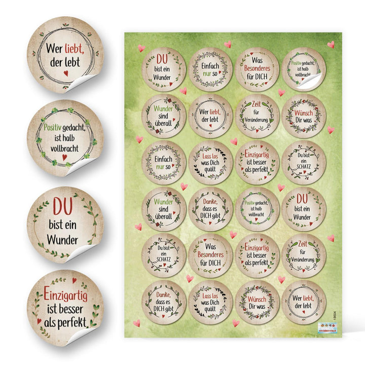 Aufkleber Set 3 x 24 bunte Sprüche Sticker 4 cm