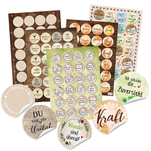 Buntes Aufkleber Set 131 Sticker - Danke + Anker + Sprüche Glückwunsch Motivation Liebe Freundschaft