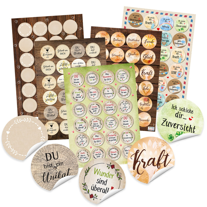 Buntes Aufkleber Set 131 Sticker - Danke + Anker + Sprüche Glückwunsch Motivation Liebe Freundschaft