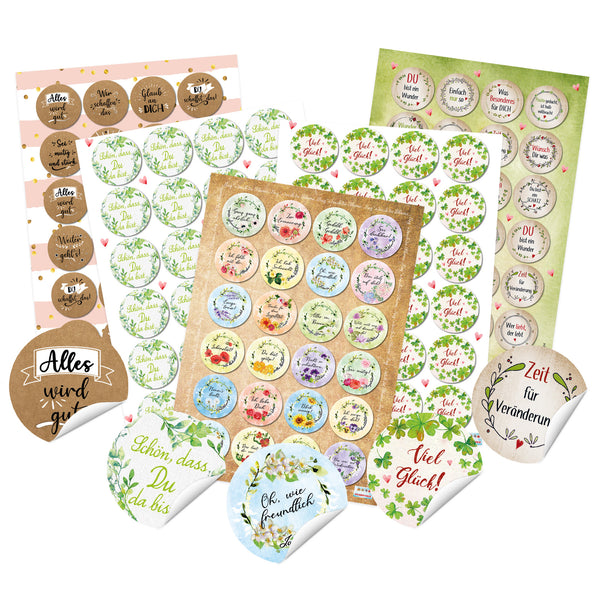 Großes Aufkleber SET - Motivationsaufkleber + Blanko Aufkleber zum Beschriften - beige grau Vintage-Stil