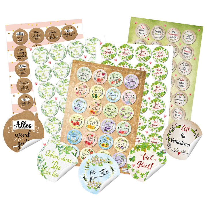 Großes Aufkleber SET - Motivationsaufkleber + Blanko Aufkleber zum Beschriften - beige grau Vintage-Stil