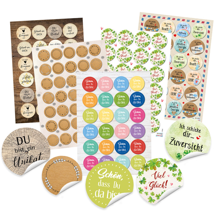 Großes Sticker Set mit 6 x 24 Aufklebern - Sprücheaufkleber zum Verzieren von Verpackungen