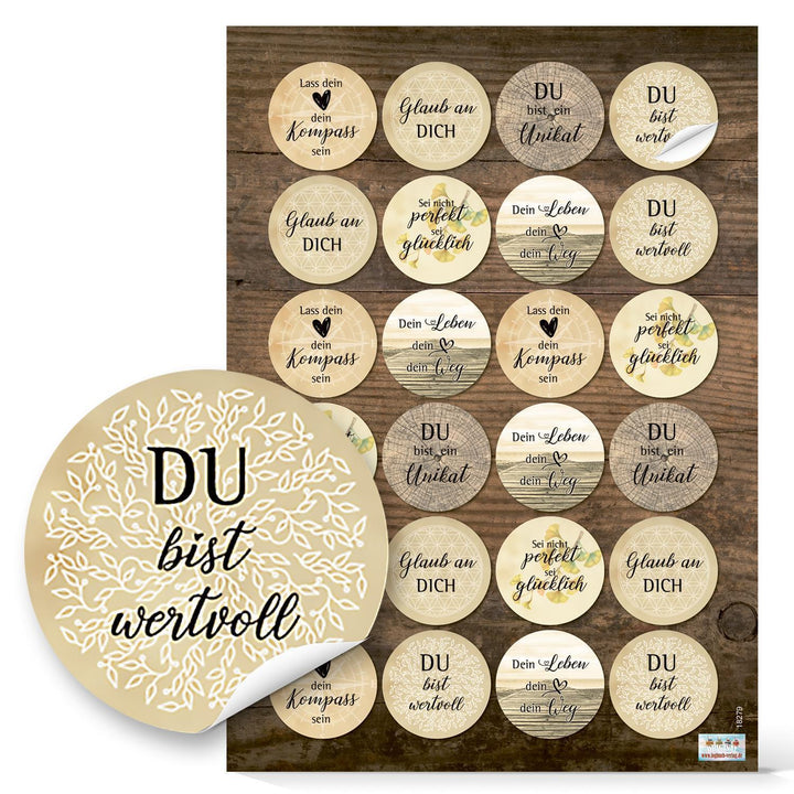 Großes Sticker Set mit 6 x 24 Aufklebern - Sprücheaufkleber zum Verzieren von Verpackungen