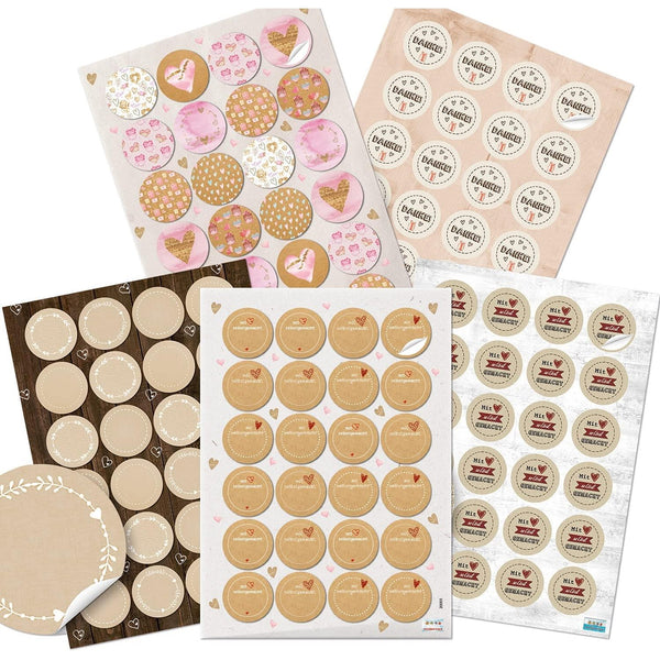 Großes Aufkleber Set - 5 x 24 Sticker blanko + Danke + selbstgemacht + Herzen - Foto 1