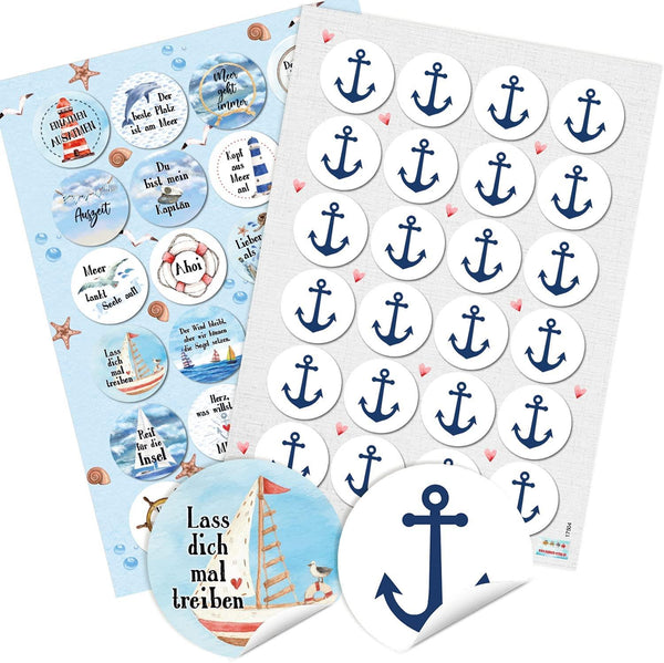 120 maritime Sticker - Anker + Fische + Muscheln + Sprücheaufkleber