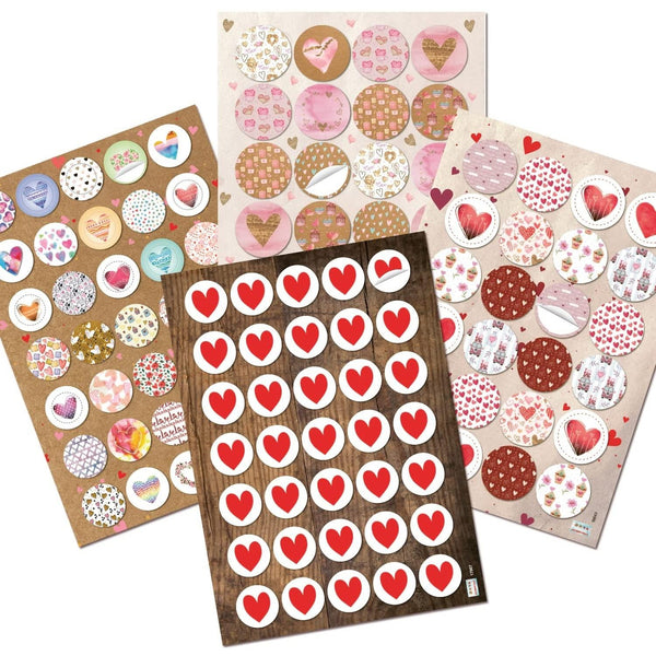Herzaufkleber Set - 118 Herz Sticker rot rosa bunt - rund - Foto 1