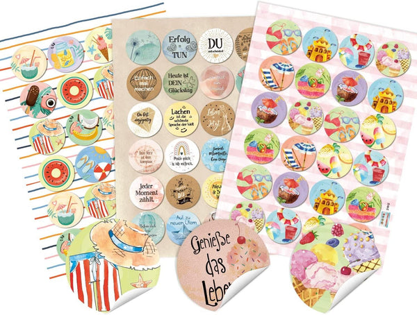 3 x 24 bunte Sticker Sommer Urlaub Reise Muscheln - 4 cm