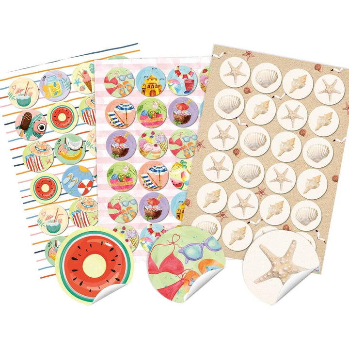 3 x 24 bunte Sticker Sommer Urlaub Reise Muscheln - 4 cm - Foto 1