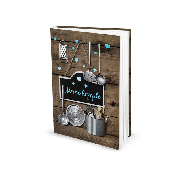Kleines Kochbuch zum Selberschreiben Meine Rezepte braun türkis DIN A5 Hardcover