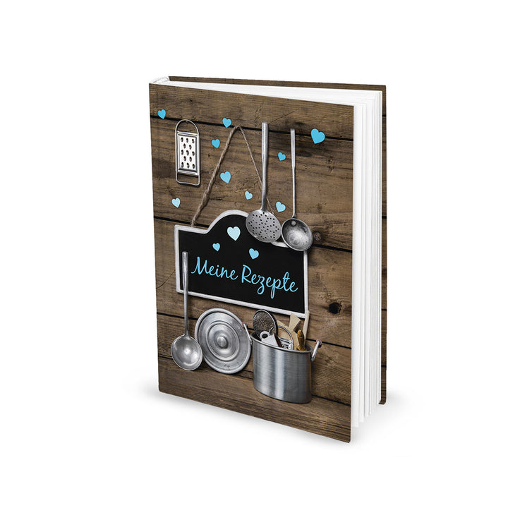 Kleines Kochbuch zum Selberschreiben Meine Rezepte braun türkis DIN A5 Hardcover