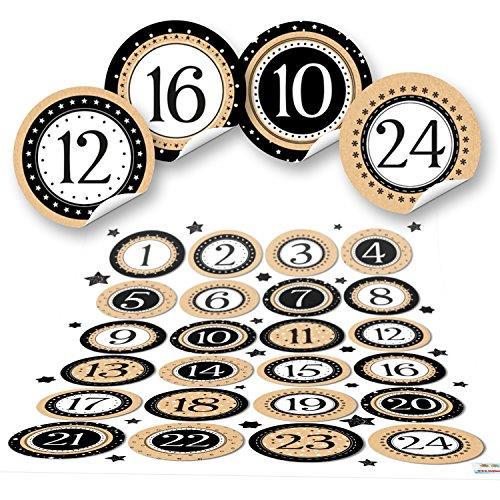 24 Adventskalender z. Befüllen Set: Papiertüten + 1-24 Aufkleber + KLAMMERN rot grün braun basteln DIY