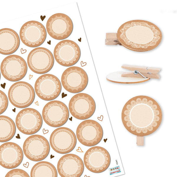 Logbuch-Verlag SCHÖN DASS DU DA BIST 48 runde Holzklammer + 48 Bunte Text Aufkleber – Geschenke verpacken Gastgeschenk Mitgebsel give-Away Kinder Geburtstag Feste