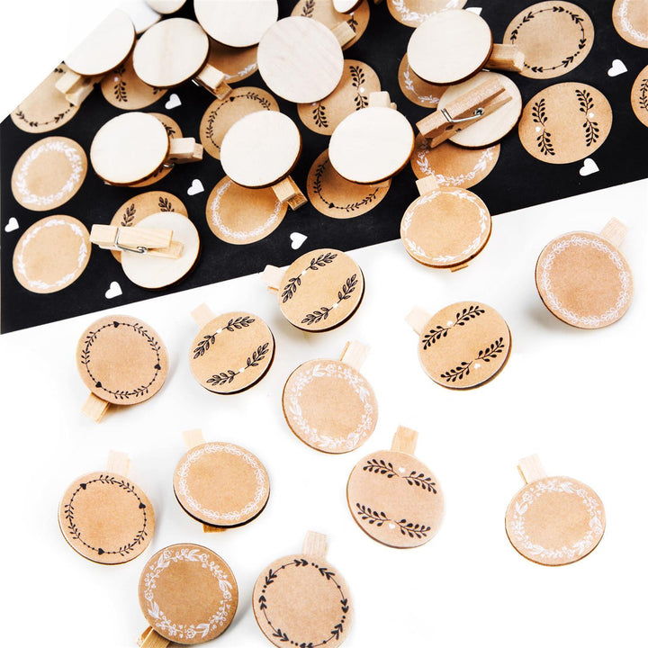 SET 2 x 35 Aufkleber bunt vintage mit Sprüchen + Mini Holzklammern - Mitgebsel Give-Away