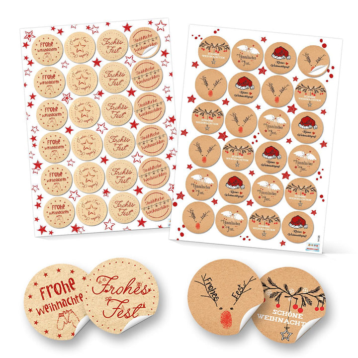 SET 3 x 24 runde Aufkleber Weihnachten rot grün natur weiß grau beige schwarz blanko Frohes Fest Etiketten weihnachtliche Verpackung