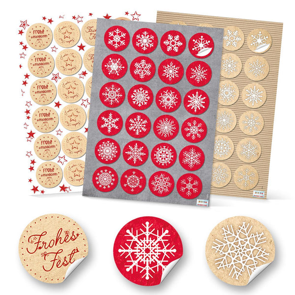 SET 6 x 24 Weihnachtsaufkleber Geschenkaufkleber weihnachtlich Sticker rund 4 cm grau weiß rot natur schwarz Verpackung Weihnachtsgeschenke Geschenkverpackung Weihnachten