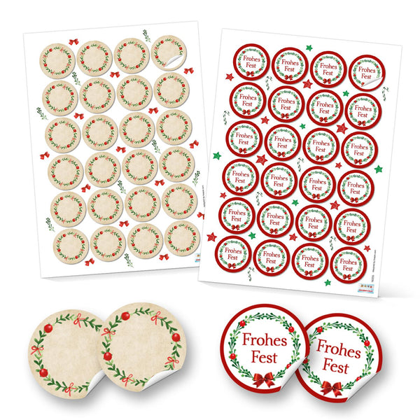 SET 2 x 24 weihnachtliche Geschenkaufkleber Weihnachtsaufkleber Schneeflocken + Text Frohe Weihnachten 4 cm in rot grau weiß Verpackung Geschenke give-away Geschenkverpackung