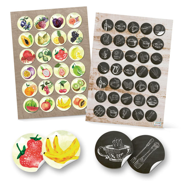 Logbuch-Verlag 24 + 35 runde Aufkleber Küche Essen Lebensmittel Ernährung Sticker selbstklebend Deko Etiketten Kinderaufkleber basteln Scrapbooken