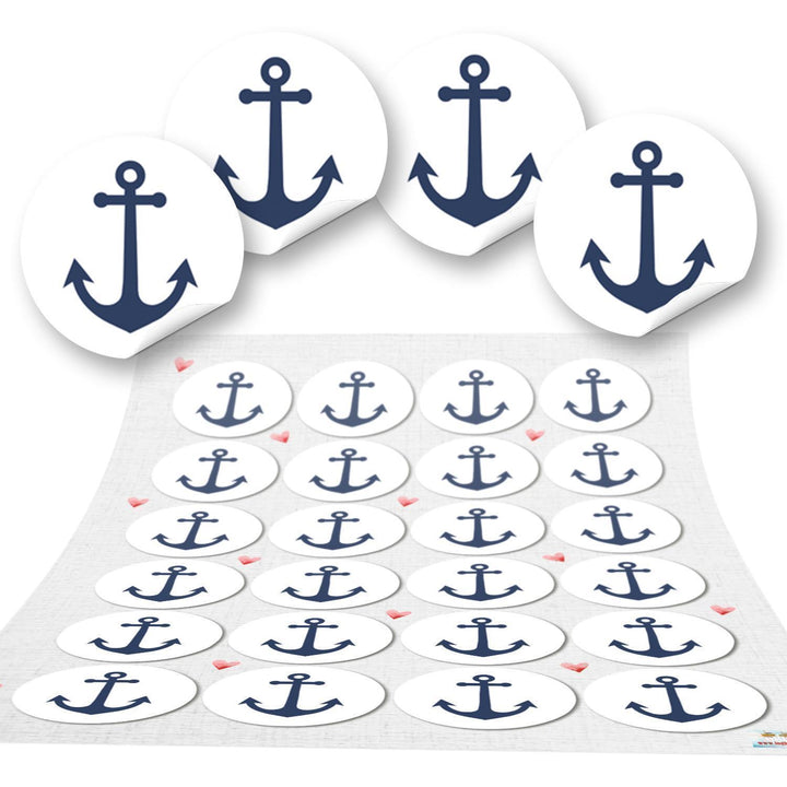 72 Runde Anker Aufkleber blau weiß navy maritim Sticker Etiketten Geschenk-Aufkleber basteln Gastgeschenk give-away Deko Fest Verpackung Mitgebsel - Foto 1