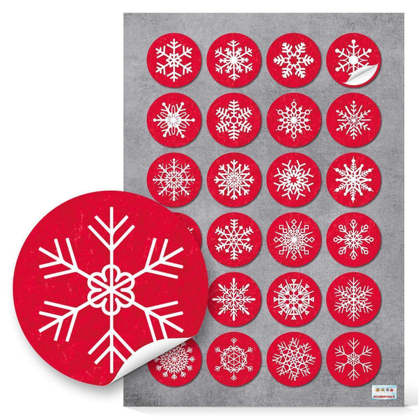 Adventskalenderzahlen Aufkleber rund 4 cm rot weiß kariert mit Zahlen 1 - 24