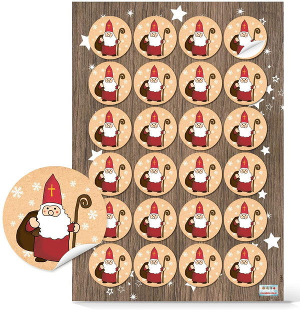Logbuch-Verlag 96 Weihnachtsmann Nikolaus Aufkleber rund 4 cm - Geschenkaufkleber Weihnachten Nikolausgeschenk rot weiß beige für Kinder Kunden Mitarbeiter
