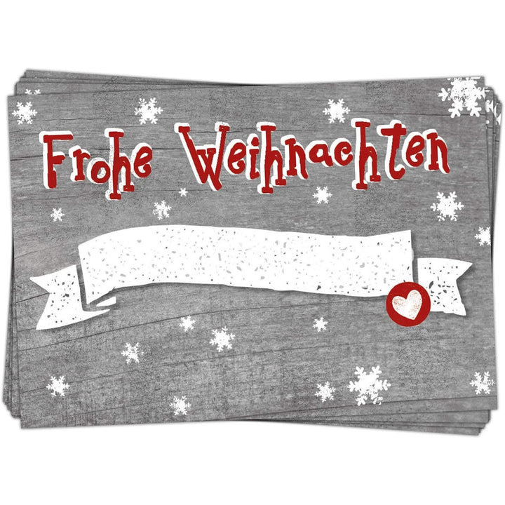 25 selbstklebende Aufkleber Etiketten ‚Frohe Weihnachten‘ 7 x 5 cm in Rot, Weiß und Grau - Foto 1