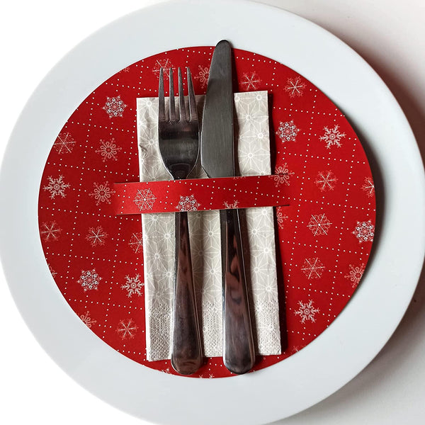 10 Teller Deckchen rot weiß rund 21 cm - weihnachtlich mit Schneeflocken - Foto 1