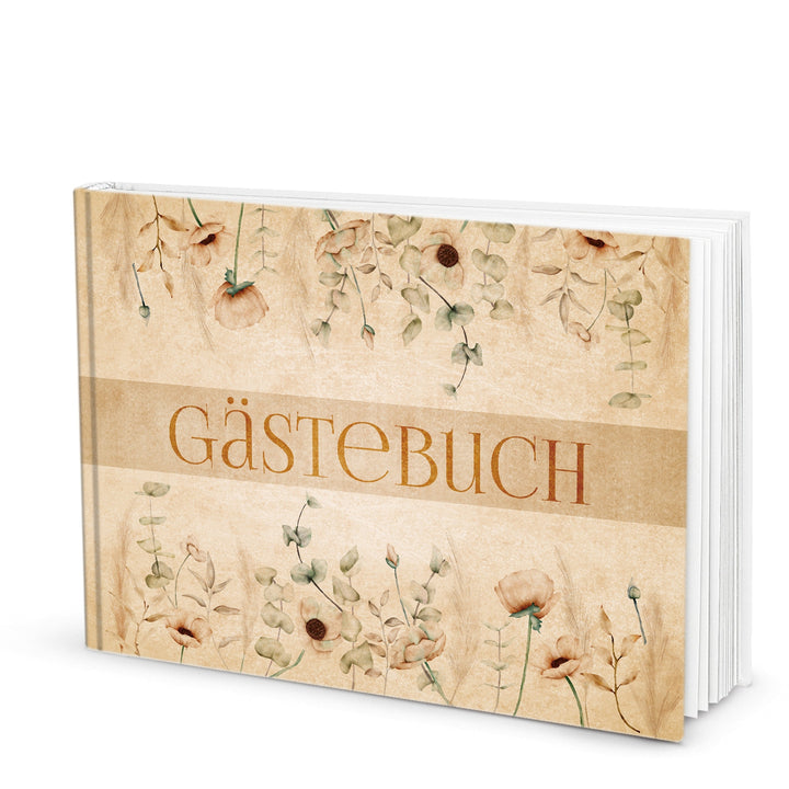 Gästebuch boho vintage DIN A4 quer beige floral - Foto 1
