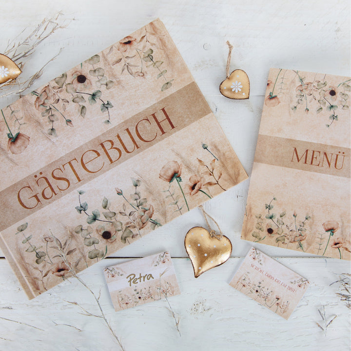 Gästebuch boho vintage DIN A4 quer beige floral - Foto 5