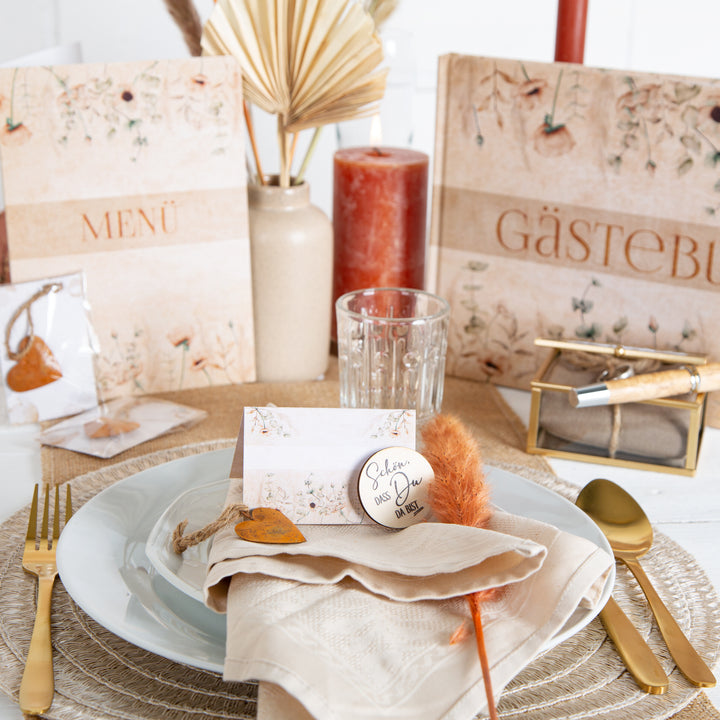 Menükarten zum Bedrucken - Hochzeitsdeko Menü Karte DIN A5 boho vintage Restaurant Deko