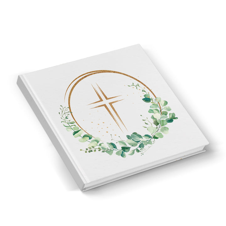 Kleines Gästebuch Eukalyptus Kreuz für Taufe & Kommunion 15 x 15 cm - Foto 1