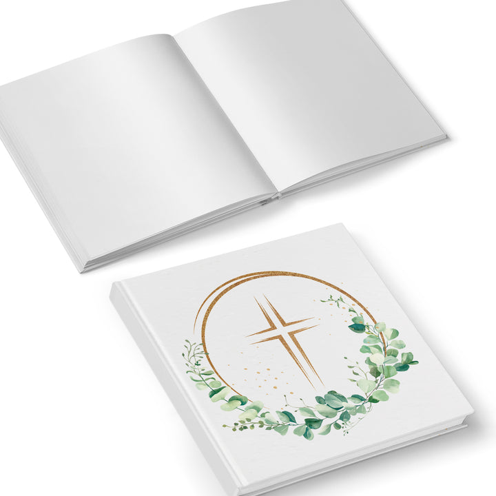 Kleines Gästebuch Eukalyptus Kreuz für Taufe & Kommunion 15 x 15 cm - Foto 4