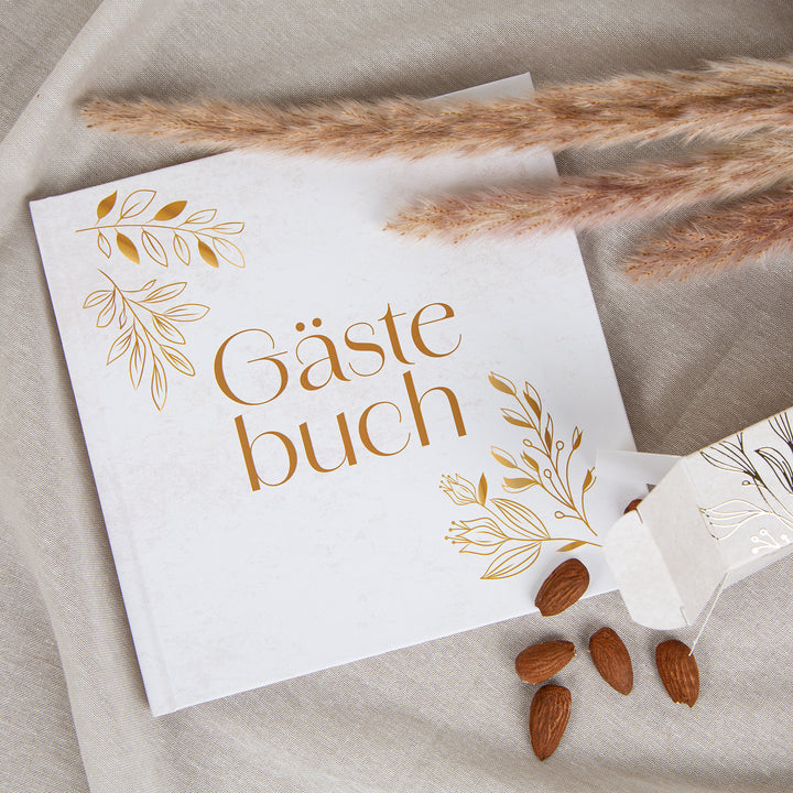 Boho Gästebuch mit weißen Seiten gold beige 18 x 18 cm Hochzeitsgästebuch - Foto 2