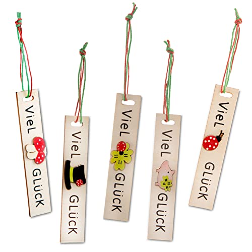 10 Viel Glück Holz Anhänger - Holzschild Text mit Glückssymbolen - Foto 2