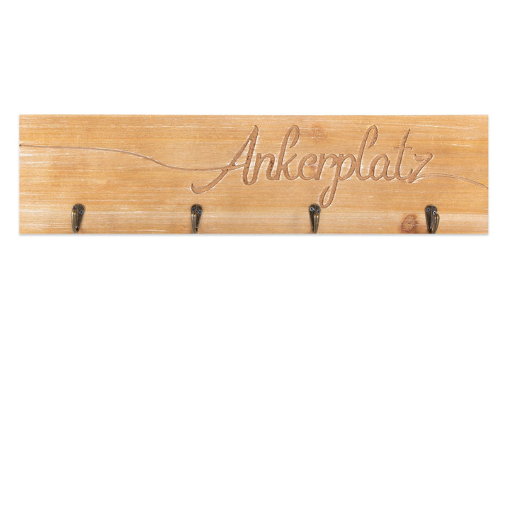 Hakenleiste Ankerplatz aus Holz Metall mit 4 Haken braun Garderobe Wandhaken für Badezimmer Eingang Flur 60 x 15 cm - Foto 1
