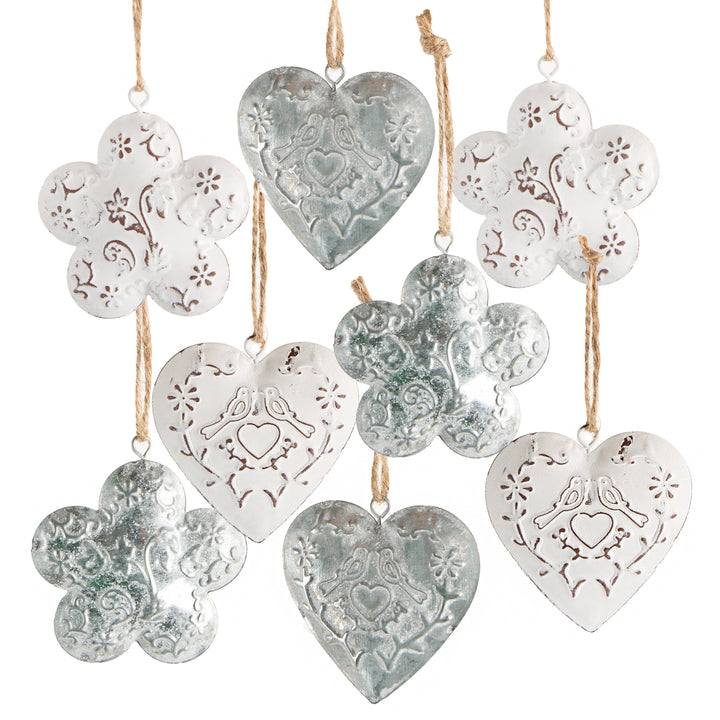 Set 8 Anhänger Herz + Blume Silber weiß Deko 6 cm - Foto 1