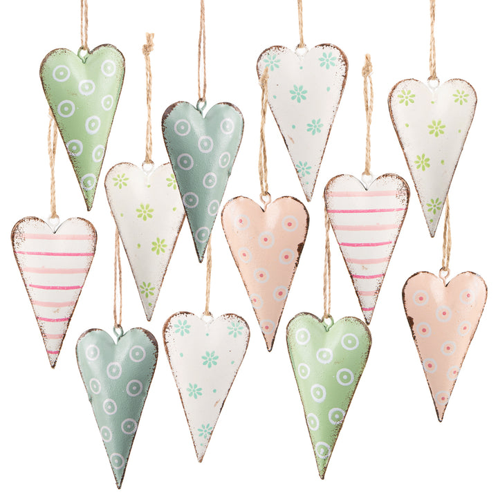 12 Frühling Deko Herzen 8 cm Pastell rosa grün Hängedeko - Foto 1