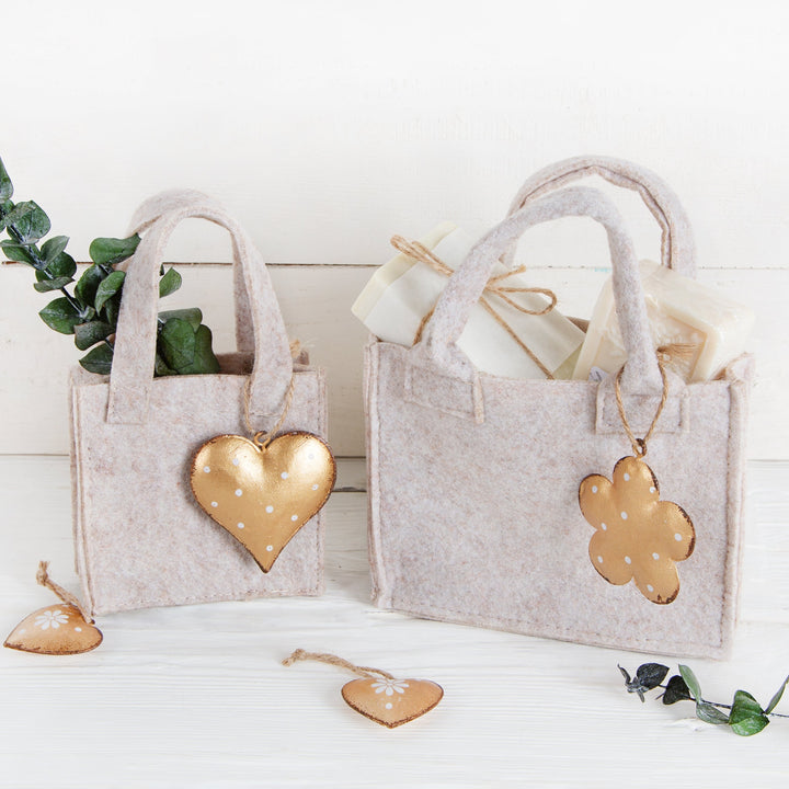 5 kleine Geschenktasche Filz 15x12cm Verpackung beige creme - Foto 2