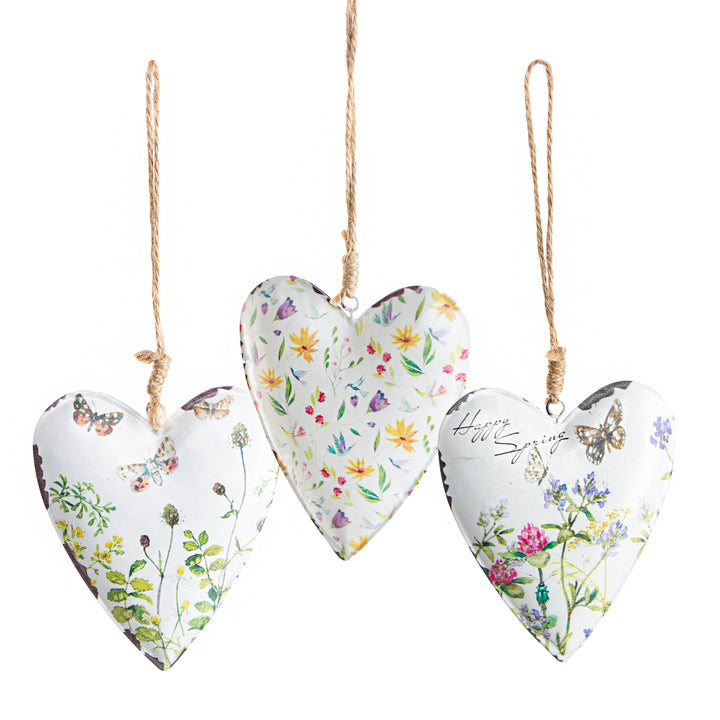 3 Metallherzen zum Aufhängen bunt floral Deko 11 cm - Foto 1