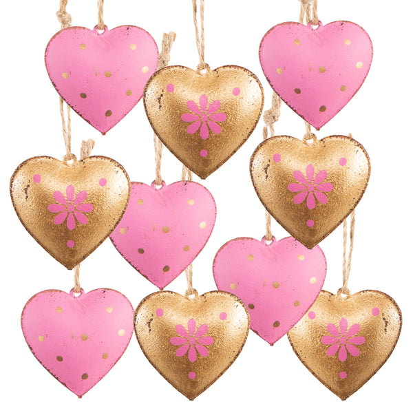 10 Metallherzen pink Gold Ostern Frühling Deko 4 cm - Foto 1