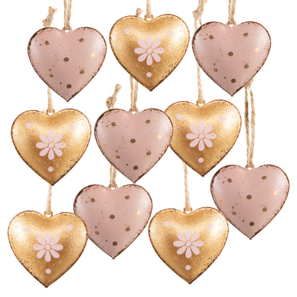 10 Metallherzen rosa Gold 4 cm Herz Anhänger Ostern Hochzeit - Foto 1