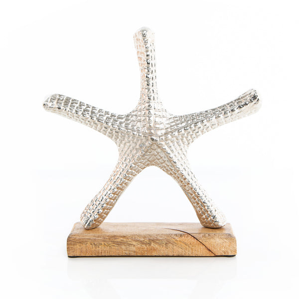 Seestern zum Hinstellen - Maritime Deko Figur Silber braun aus Holz & Metall - Foto 1