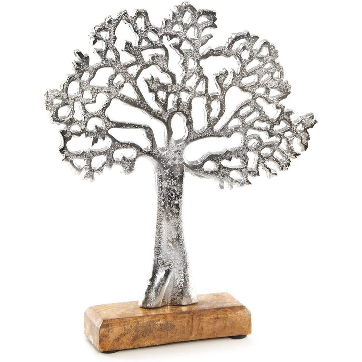Lebensbaum Dekofigur Silber auf Holzsockel - Baum Figur aus Metall - Foto 1