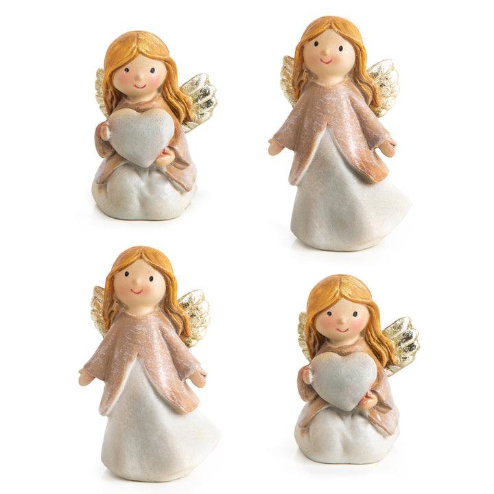 4 Engel Figuren mit Herz 7,5 cm Schutzengel kleines Geschenk - Foto 1