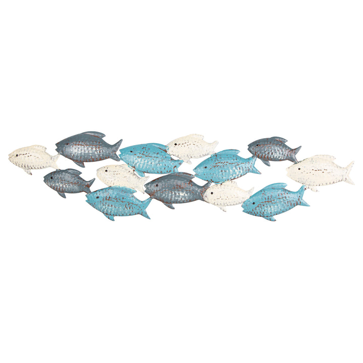 Fischschwarm Wanddeko aus Metall beige blau türkis maritim - Foto 1