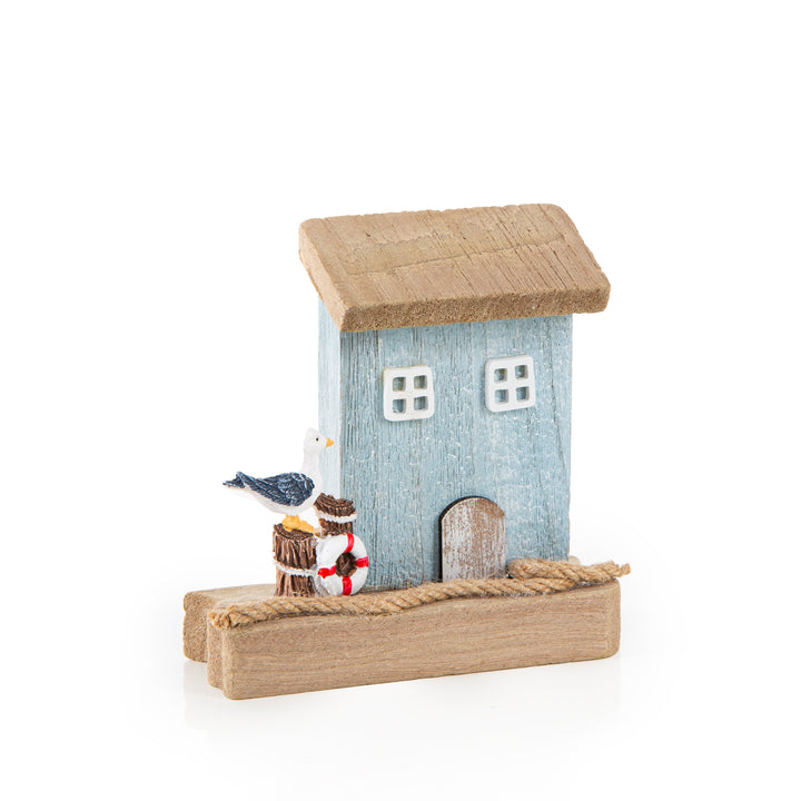 kleines Deko Strandhaus blau braun mit Möwe Maritim 13 cm - Foto 1