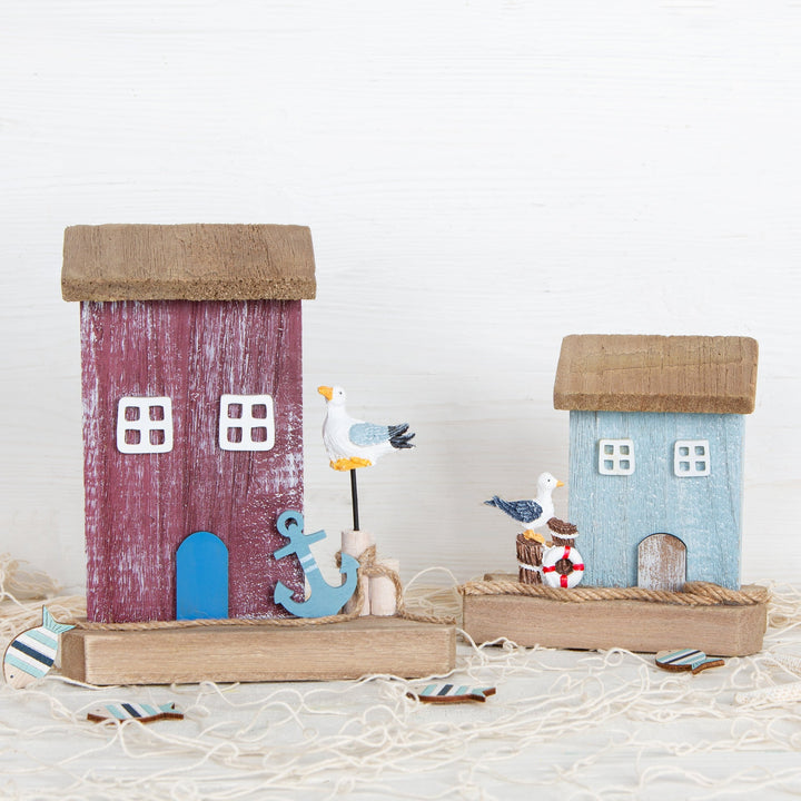 kleines Deko Strandhaus blau braun mit Möwe Maritim 13 cm - Foto 2