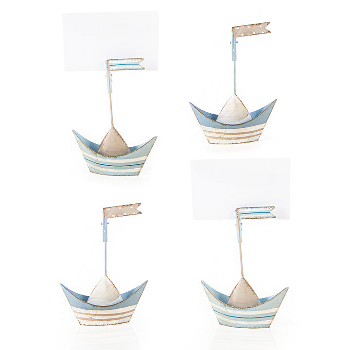 4 kleine Segelboote Metall mit Clip maritim blau weiß 11 cm - Foto 1