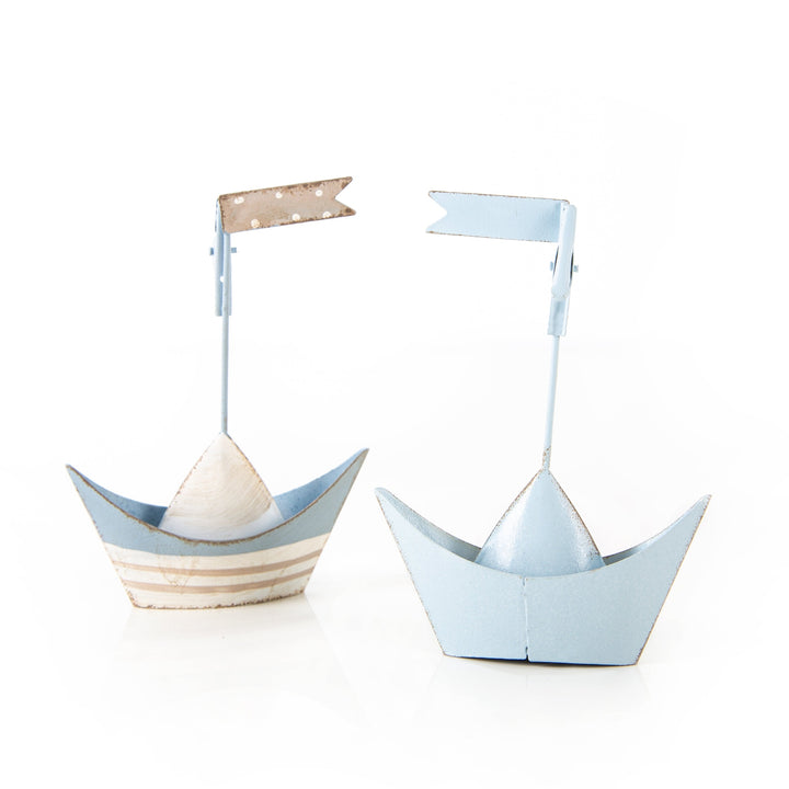 4 kleine Segelboote Metall mit Clip maritim blau weiß 11 cm - Foto 3